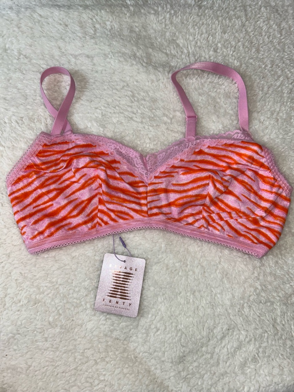 Savage X Fenty Wildly Pink Tangerine Orange Tiger Print Bralette 1X NWT